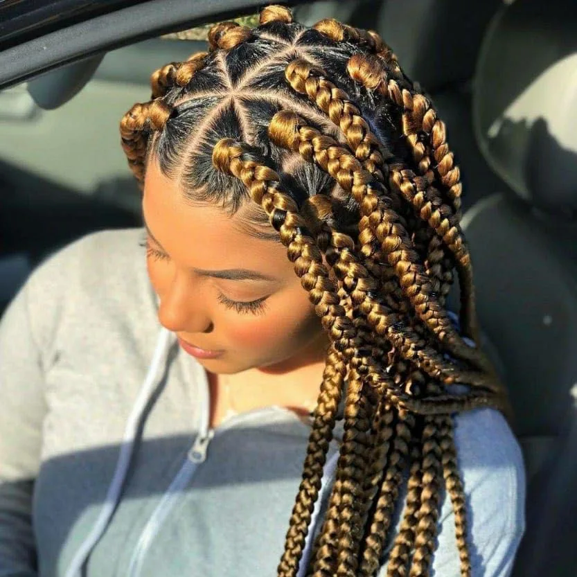 Kim's Hair Boutique client wearing large box braids